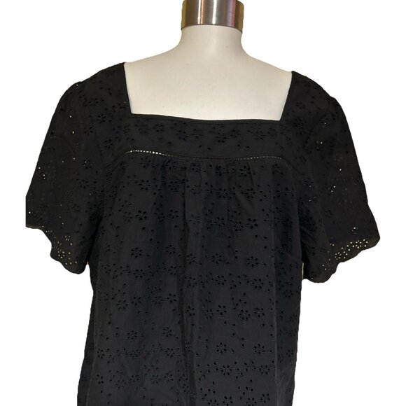 New Talbots Shirt Women 3X Black Eyelet Babydoll Boho Ruffle Scallop Travel - Picture 2 of 10